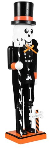 MAGICLULU Wooden Halloween Nutcracker Soldier Figurine With Skull Head, Hand-Painted Nutcracker Ornament For Halloween Party Decorations Indoor, 14.96 Inch Black