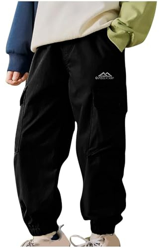 Boys Cargo Sweatpants Casual Elastic Waisted Jogging Bottoms Baggy Outdoor Tracksuit Bottoms for Kids Teens Boy Classic Comfy Joggers Loose Fit Lightweight Track Hiking Pants Age 11-12 Years