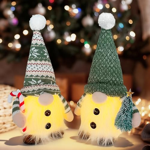 TINA 2er Set Weihnachtswichtel Figuren Groß mit LED Licht, Plüsch Wichtel Figuren Zubehör, Weihnachtsdeko Weihnachtsfiguren Weihnachtszwerg Festliche Geschenk Weihnachten Deko für Innen Fenster