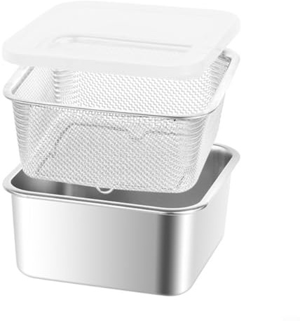 Sileduove Lot de 3 plaques de cuisson en acier inoxydable avec panier filtrant pour la cuisine et la friture, design facile à nettoyer (19 x 19 x 9 cm)