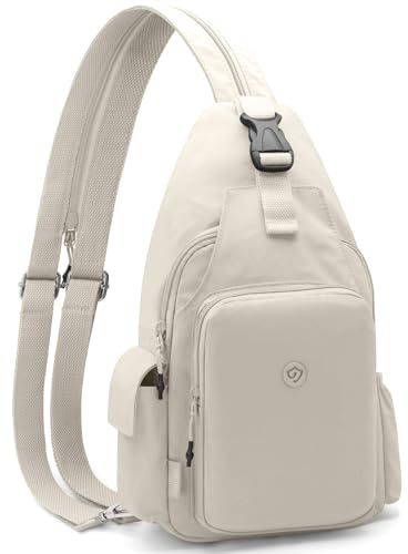 GOUNNU Bröstväska liten ryggsäck herr crossbody väska sling väska lätt bröstväska stöldskydd nylon ryggsäck axelväska herr dam för cykling resor sport, Benvit, 36 x 20 x 10 cm