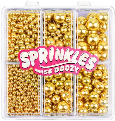 Perle Commestibili Oro per Decorazioni (130g) - 4 Misure di Perline per Decorare Torte, Cupcake & Biscotti - Ideali per Matrimoni, Compleanni, Halloween, Natale, Sprinkles (2mm, 4mm, 7mm, 10mm)