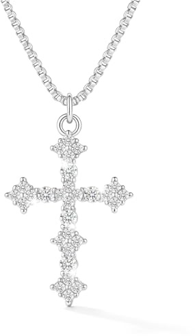 HANLI Halskette Damen Gold/Silber - Zarte Kreuz Kette mit Cubic Zirkonia Kreuzkette Religiösen Anhänger mit für Frauen Mädchen Wasserfeste Hautverträglich Schmuck