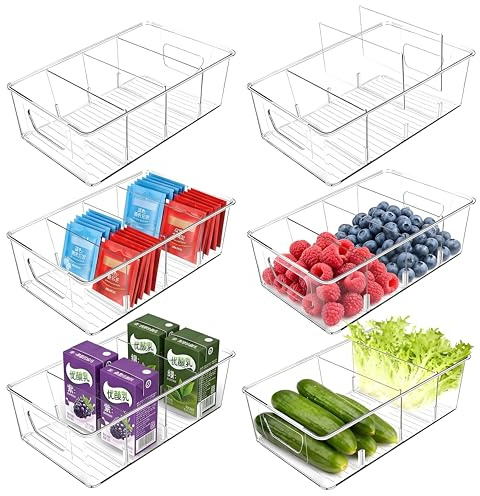 WHOISMIP Kylskåpsorganisatör, förvaringslådor med fack i set om 6, för kylskåpet, organisationssystem med burkar/lådor, kylskåpslåda för kök och pantry, förvaringsbehållare (24 partitioner)