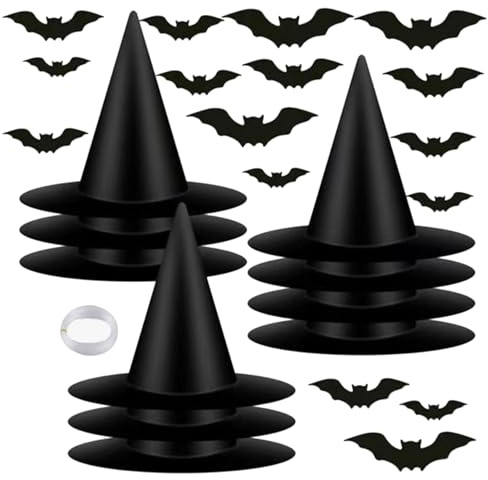 Chapeau de sorcière - Décoration effrayante flottante et accessoire de costume - Chapeau de sorcière noir - Accessoire de fête - Pour l'intérieur - Maison hantée - Mur - Fenêtre - Porte d'entrée