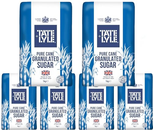 Tate Lyle Pure Cane Granulated Sugar - White - 1kg Bags (PACK OF 6) - Made in UK Since 1878