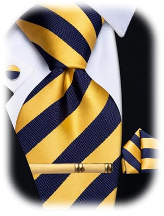 YourTies Yellow Blue Mens Tie Set Striped Silk Woven Necktie Pocket Square Cufflinks Clip for Wedding Party Business Prom