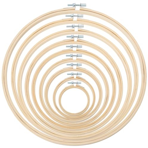 GOMAKERER 9 Stück 9 Größen Stickrahmen Aus Holz, 74~260mm Verstellbarer Stickring Aus Bambus Runder Kreuzstichrahmen Für Handarbeiten Kunsthandwerk Und Nähen