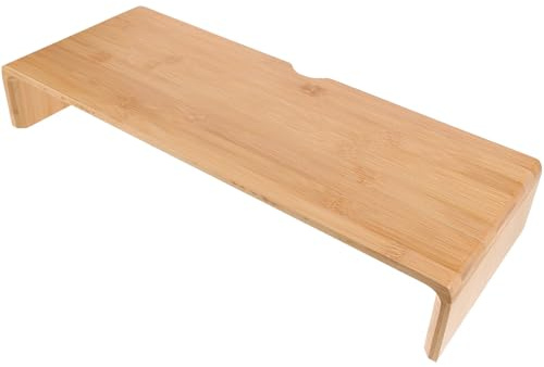 PAMINGONO Support Surélevé en Bambou Naturel 8 CM pour Écran D’Ordinateur Rehausseur de Bureau Compact Support de Moniteur Ergonomique pour Poste de Travail à Domicile ou Bureau