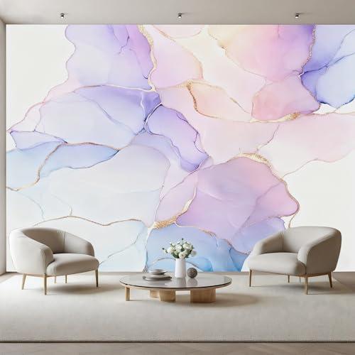Générique Papier Peint Panoramique, Papier Peint Tie-Dye, Tapisserie Murale L'Art À L'Aquarelle Poster Geant Mural, Violet Fresque Murale Pour Salon Chambre - 350x256cm(L x H)