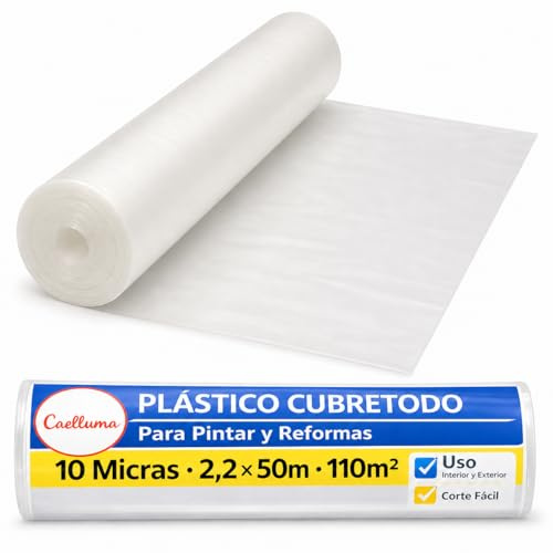 Plástico Cubretodo en Rollo para Muebles, Suelos, Pintura, Reformas, Obras | Rollo transparente de 100 o 110 m² en 7 o 10 micras, para cubrir muebles, sofás y suelos durante pintura, reformas y mudanzas