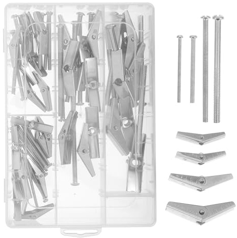 Kisangel Kit de 32 Anclajes Metálicos para Paneles de Yeso, Pernos de Palanca de Hierro Resistentes para Fijación Segura, Tornillos Surtidos para Colgar Objetos Pesados en Bricolaje