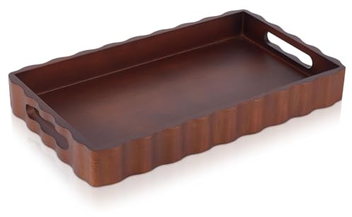 MAYJOYDIY Plato de servir de madera con mango 40 x 23,5 x 5 cm, rectangular, placa decorativa de madera, con forma de nube, bandeja para servir para después del té, cosméticos, café, aromaterapia