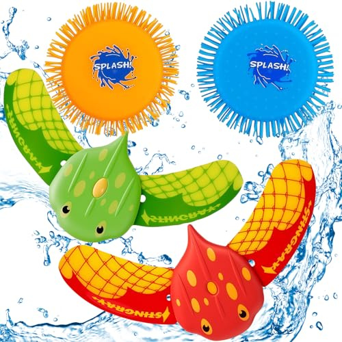 GTCIXEQ Wasser Frisbee Teufel Fisch Schwimmbad Wasserfrisby - 4PCS Spielzeug, Wasserspielzeug Kinder, Tauchspielzeug, Wasserspielzeug in Knalligen Farben, Sommer Spaß