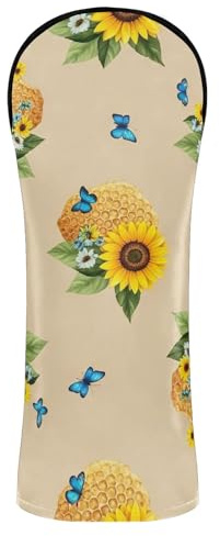 Copri mazza da golf vintage con girasole e farfalla gialla per conducente, in legno ibrido, in pelle PU, con etichette intercambiabili, per uomo e donna