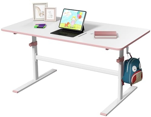 JOYLDIAS Kinderschreibtisch höhenverstellbar 110×60 cm, Rosa | Tischplatte mit Kurbel, blendfreie Oberfläche, Einklemmschutz, abgerundete Ecken