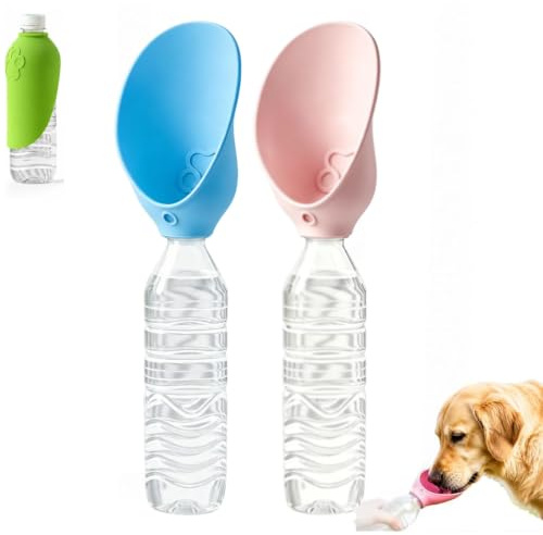 Juego de 2 adaptadores portátiles de Silicona para Botellas de Agua para Perros, Vaso de hidratación para Mascotas de Viaje, Adaptador portátil de Silicona para Botellas de Agua (Blue+Pink)