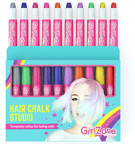 GirlZone Geschenke für Mädchen - Haarkreide-Set für kleine und große Mädchen - Auswaschbare Temporäre Haarfarben Geschenke für Kinder - 10 x Haarfärbestifte Kindergeburtstagsgeschenk