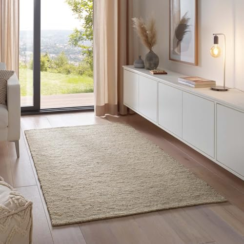 Taracarpet Moderner Handweb Teppich Alpina handgewebt aus Schurwolle für Wohnzimmer, Esszimmer, Schlafzimmer und die Küche geeignet (070 x 130 cm, 63 Grau Beige meliert)