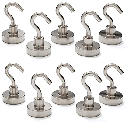 hf hajo - fix Magnet- | Klebe- | Schneideprodukte Neodym-Magnethaken 20mm, vernickelt, 10 Stück – Magnethaken extra stark haftend für schwere Gegenstände - Werbeschilder, Warnschilder