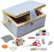 Sewing Box with Sewing Kit Accessories, D&D Wooden Sewing Basket Organizer with Accessories for Home, Travel, Blue Polka Dot