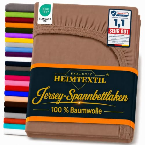 EXKLUSIV HEIMTEXTIL Marke Jersey Spannbettlaken 90-100 x 200 cm 100% Baumwolle Öko - Tex Zertifiziert, Markenqualität, Matratzenhöhe bis 25 cm, Schokobraun