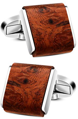 VIILOCK Mens Natural Handmade Rosewood Cufflinks Handcrafted Wooden Square Cuff Links (Bruma Rosewood)