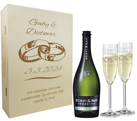 laser-diele Geschenk zur Hochzeit – Sekt Geschenksets – Sektglas mit Gravur – Geschenke für Paare – Sekt – Ringe