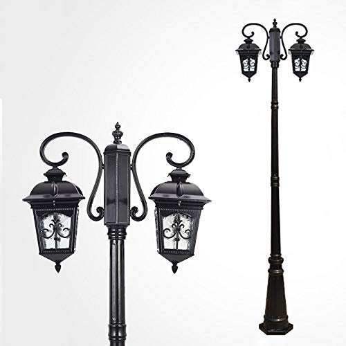 Serin-Eletro Schwarz Straßenlaterne 2-Flammig Wegeleuchten Aluguss und Glas Kandelaber Hoflampe Garten-Laterne Vintage E27 Außenleuchte 230CM Rasen-Lampe