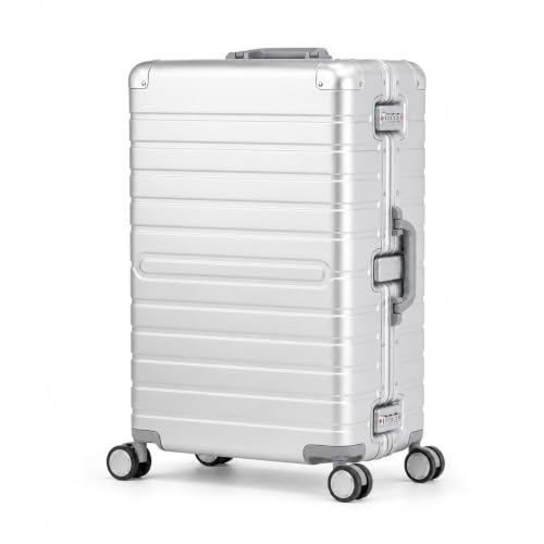 Travelhouse® Oslo L Koffer Trolleys ohne Reißverschluss Silber 102L | 100% Aluminium Hartschalenkoffer Reisekoffer, Alu Rahmen, 8 Spinner Rollen, TSA Schloss, 75 x 48 x 29 cm
