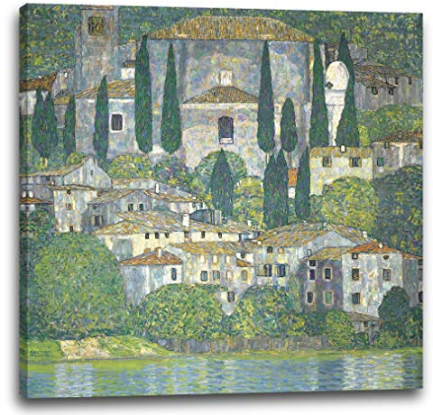 Printed Paintings Leinwand (40x40cm): Gustav Klimt - Kirche in Cassone (Landschaft mit Zypressen) (1913)