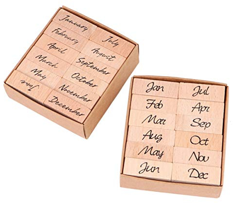 Healifty 24 Stück Holzstempel Monatsstempel Notizbuch Hand Konto Siegelstempel Retro Gummistempel DIY Scrapbooking Tagebuch Stempel