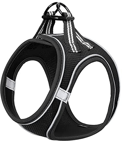 HEELE Harnais pour Chiens Rembourré en Mesh Doux, Respirant, Réglable, Réfléchissant pour Chiots, Marcher Courir Formation, Noir, 2XS