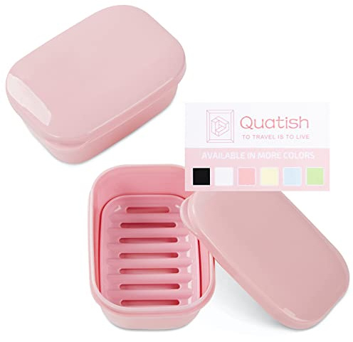Quatish 2 Pack Travel Soap Container, Portable Soap Holder with Lid, Travel Bar Soap Holder, Soap Case for Camping Gym Travel, Soap Box for Bathroom,Pink