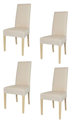 t m c s Tommychairs - Set 4 chaises Chiara Cuisine, Bar et Salle à Manger, Structure en Bois de hêtre peindré en Naturelle, Assise et Dossier rembourrés et revêtus en Tissue Ivoire