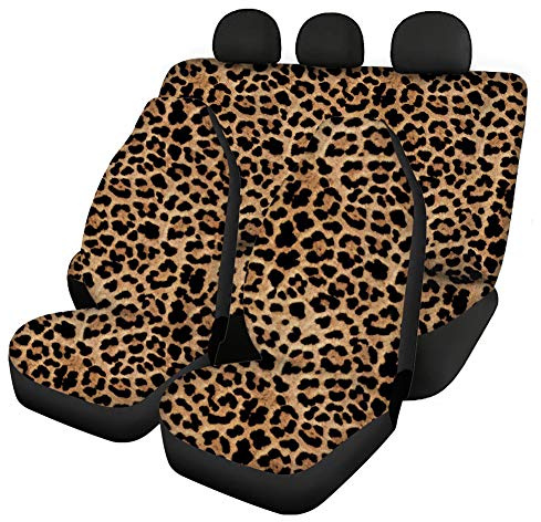 Wanyint Autositzbezüge, klassisches Leopardenmuster, komplettes Set, universelle Passform für Autos, LKWs, SUV oder Van, Wilder Geparden, Auto-Innenausstattung