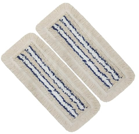 OKAEI Wischmopp Bezüge 40 cm Beige/Weiß/Blau, 2er Set – Mikrofaser-Baumwoll Wischbezug für Bodenwischer – Ersatzbezüge für Klapphalter – hohe Schmutzaufnahme & sehr Gute Gleiteigenschaften