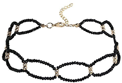 Gualiy Choker Halskette Choker Schwarz Hohle ovale Formperle Tattoo Choker Halsband Schwarz Gold Schwarz Halskette Damen Trend Choker