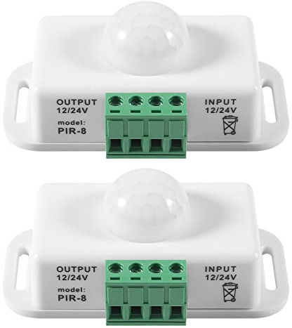 2 Pack DC 12V 24V PIR Sensor LED Motion Sensor Switch, MELIFE Infrared Sensor Controller for Timer Function Automatic Sign Control PIR Controller LED Light Strips - White