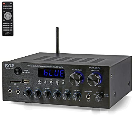 Pyle Amplificatore Stereo Bluetooth 300W a 2 Canali con MP3, USB, SD, AUX, RCA, MIC, Cuffie, FM, LED, Reverb Delay per Casse Home Theater e Studio Audio