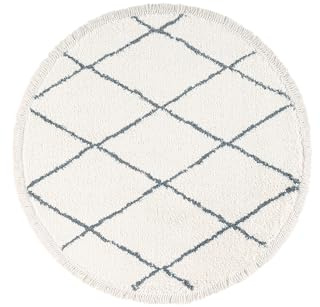 TESSO LIVING Hochflor Teppich - Weiß Grau - 155 x 230 cm - Diamantmuster Shaggy Teppich Mit Fransen – Besonders Weich