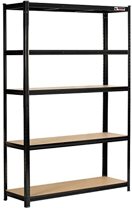Rhino Racking – 5 Tier Heavy-Duty Garage Shelving Unit – Black - Adjustable Storage Shelves – 180x120x40cm – 200kg Load Weight Per Shelf – 1000kg Per Unit