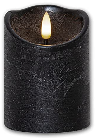 Star Trading LED Echtwachskerze 3D FLAMME RUSTIC, schwarz, Timer, Höhe 10cm, Durchmesser 7,5cm, batteriebetrieben, Flackereffekt
