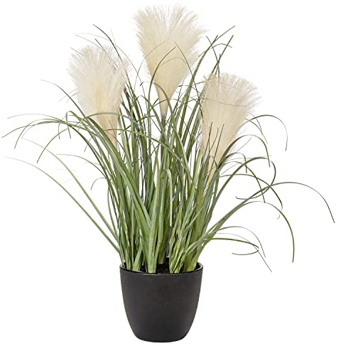 Hollyone Künstliches Gras, Kunstpflanze Gras Hoch im Topf, Grasarrangement, künstliche Pflanzen Solitärgras Ziergras Dekopflanze 42cm, Kunstgras Tischdekoration, Weiß