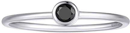 FOCALOOK Silber 925 Solitär Ring für Damen Runde Schwarzen Zirkonia Ehering Partnerring Verlobungsring für Valentinstag Jahrestag Größe 52 (16.6)