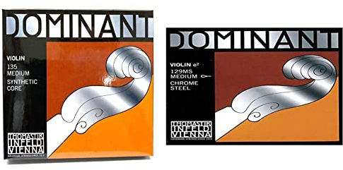 Thomastik Corde per Violino Dominant nucleo di nylon, set 4/4 medium, Mi in acciaio rivestimento alluminio & Corda per 4/4 violino Dominant corda Mi acciaio cromato vuoto, media, asola