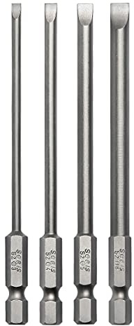 4 Pcs Flat Head Screwdriver Bit Set Slotted Screwdrivers Bits Magnetic 3mm 4mm 5mm 6mm 1/4 Inch Hex Shank 100mm Long