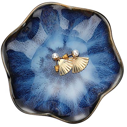 Binoster Keramik Schmuckschale,zimmer deko aesthetic room decor,Schlüsselablage,kleiner Ringhalter,Schmuckteller,Schmucktablett,Auffangschale,dekoration aesthetic,Nachttisch-Dekoration (Blue)