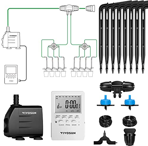 VIVOSUN Professional Automatic Drip Irrigation Kits, 15W Output, All in One Professional Grow Kit- Includes Pump, Timer and Regulator, 8 Drip Emitters Garden Plant Watering System Indoor Outdoor
