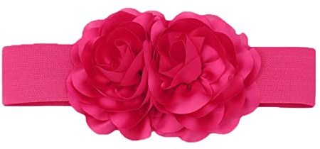 NiceYnn Damen Vintage Retro 13 cm große doppelte Blume elastischer Taillengürtel – 6 cm breiter Stretchbund mit Knopfschnalle für Kleider, Mäntel, Pullover, #1 Rose Red, One size